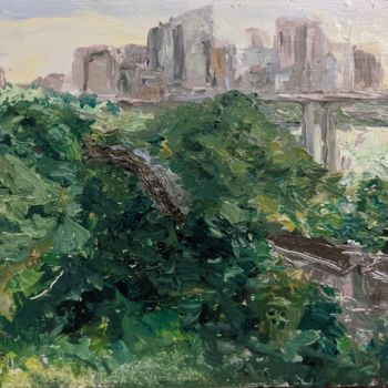 Painting titled "View of Downtown Ri…" by Kristin Golden, Original Artwork, Oil