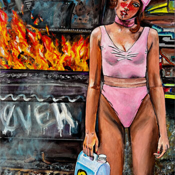 Schilderij getiteld "Burn It All Down" door Kristin Voss, Origineel Kunstwerk, Acryl