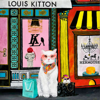 Pintura intitulada "Couture Cat and Mou…" por Kristin Voss, Obras de arte originais, Acrílico