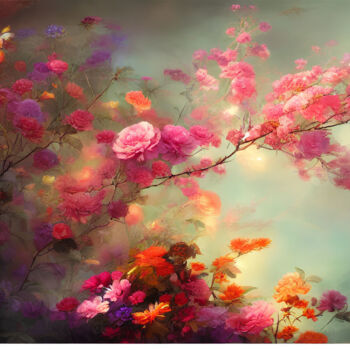 Arts numériques intitulée "Pink Flowers" par Kristina Ivanova, Œuvre d'art originale, Peinture numérique