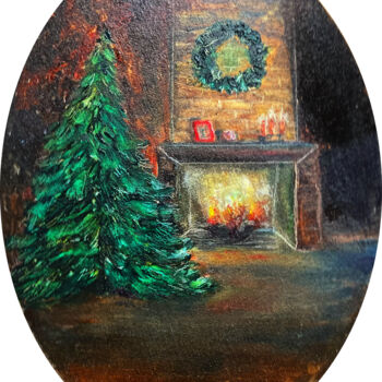 Schilderij getiteld "Christmas tree" door Kristina Kolesnikova, Origineel Kunstwerk, Olie