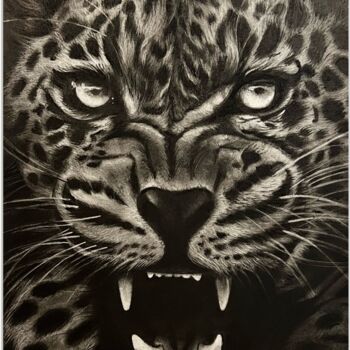 Zeichnungen mit dem Titel "Leopard" von Kristina Korotkaa, Original-Kunstwerk, Kohle