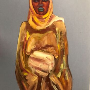 Painting titled "Woman in the sand" by Kristina Politidou, Original Artwork, Oil
