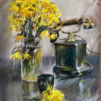 Desenho intitulada "Chrysanthemums/ Chr…" por Kristina Savinova, Obras de arte originais, Pastel