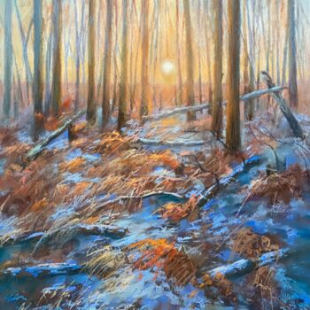 Drawing titled "First snow at sunse…" by Kristina Savinova, Original Artwork, Pastel