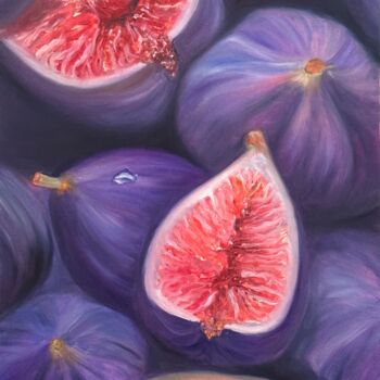 Painting titled "Figs" by Kristina Sergeeva, Original Artwork, Oil Mounted on Wood Stretcher frame