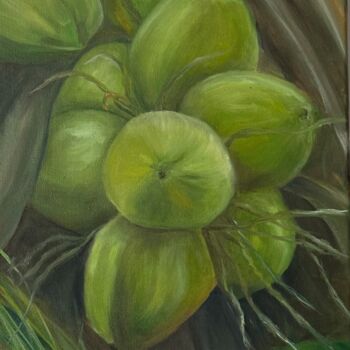 Painting titled "Thai coconuts" by Kristina Sergeeva, Original Artwork, Oil Mounted on Wood Stretcher frame