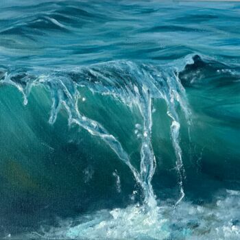 Painting titled "Green wave" by Kristina Sergeeva, Original Artwork, Oil Mounted on Wood Stretcher frame