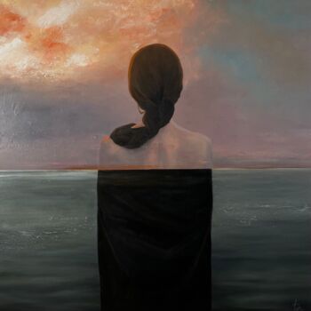 Painting titled "Waiting" by Kristina Zhigacheva, Original Artwork, Oil Mounted on Wood Stretcher frame