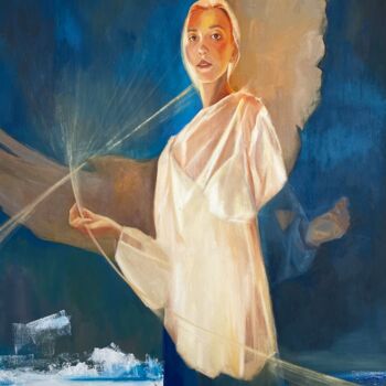 Schilderij getiteld "Light from light" door Kristina Zhigacheva, Origineel Kunstwerk, Olie Gemonteerd op Frame voor houten b…