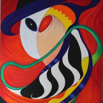 Painting titled "MAMBO" by Kristyan Boutier, Original Artwork, Oil Mounted on Wood Stretcher frame