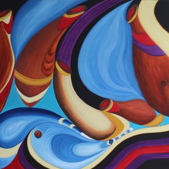 Painting titled "RUMBA" by Kristyan Boutier, Original Artwork, Oil Mounted on Wood Stretcher frame