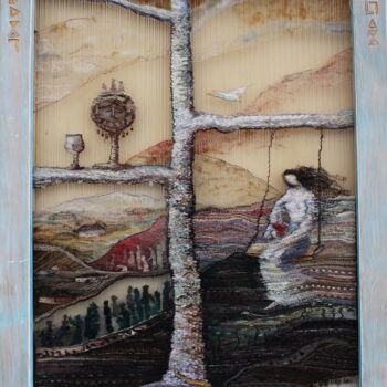Textile Art titled "Swing life" by Kristyna Hukasian, Original Artwork, Tapestry Mounted on Wood Stretcher frame