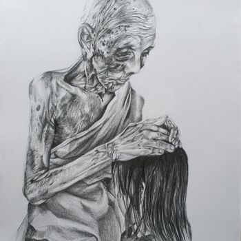 Drawing titled "Monk" by Salaman Krisztina, Original Artwork, Pencil