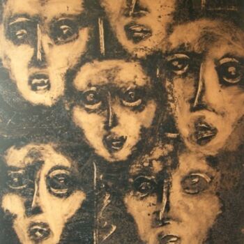 Pittura intitolato "mur de visage" da Agnan Kroichvili, Opera d'arte originale