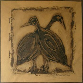 Pintura intitulada "oiseaux mêlés" por Agnan Kroichvili, Obras de arte originais