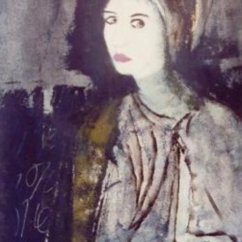 Картина под названием "Femme à la cape" - Agnan Kroichvili, Подлинное произведение искусства, Масло