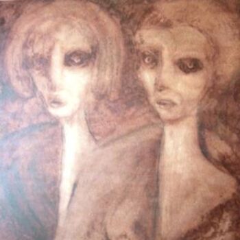 Pintura intitulada "mère et fille" por Agnan Kroichvili, Obras de arte originais