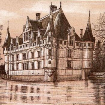 Disegno intitolato "CHATEAU AZAY LE RID…" da Kromka, Opera d'arte originale