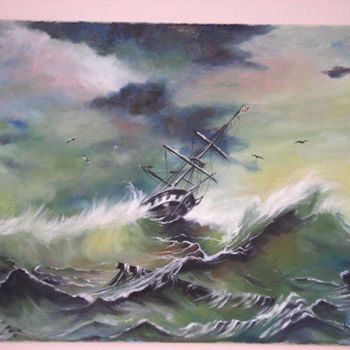 Malerei mit dem Titel "bateau sous tempete" von Kromka, Original-Kunstwerk