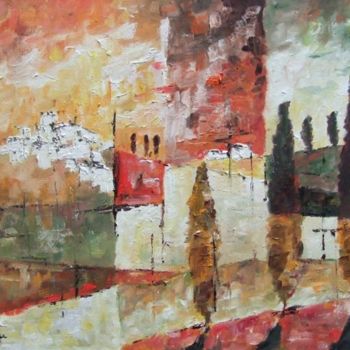 Pintura intitulada "village provençale" por Kromka, Obras de arte originais