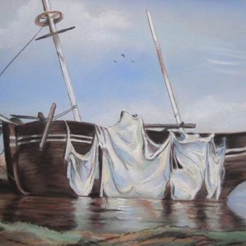 Drawing titled "bateau echoué" by Kromka, Original Artwork