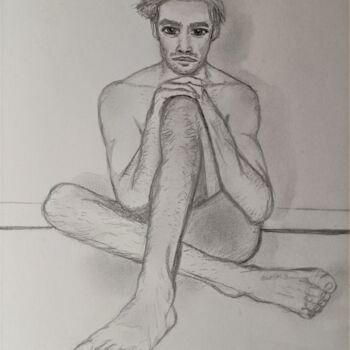 Dibujo titulada "l'homme asssis" por Vic De Boron, Obra de arte original, Grafito