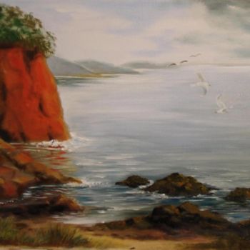 Картина под названием "The red rock" - Mizsei F Krug, Подлинное произведение искусства