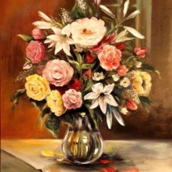 Painting titled "Birthday flowers" by Mizsei F Krug, Original Artwork
