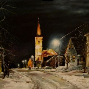 Pittura intitolato "Wintery night in Te…" da Mizsei F Krug, Opera d'arte originale, Olio