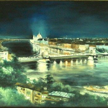 Pittura intitolato "Budapest at night" da Mizsei F Krug, Opera d'arte originale, Olio