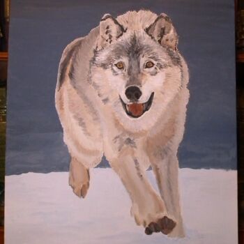 Painting titled "Winter Wolf" by Krughoff, Original Artwork, Acrylic