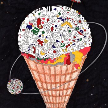 Dessin intitulée "Ice cream galaxy)" par Krughoff, Œuvre d'art originale, Encre