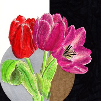 Zeichnungen mit dem Titel "Tulips" von Krughoff, Original-Kunstwerk, Tinte