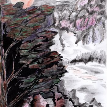 Zeichnungen mit dem Titel "Brouillard au-dessu…" von Krughoff, Original-Kunstwerk, Tinte