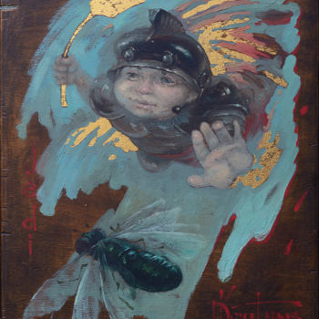 Peinture intitulée ""Джедай"" par Dmitry Krutous, Œuvre d'art originale, Huile Monté sur Panneau de bois