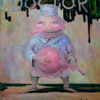 Painting titled ""Doctor"" by Dmitry Krutous, Original Artwork, Oil Mounted on Wood Stretcher frame
