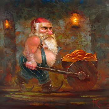 Painting titled ""гном с тележкой"" by Dmitry Krutous, Original Artwork