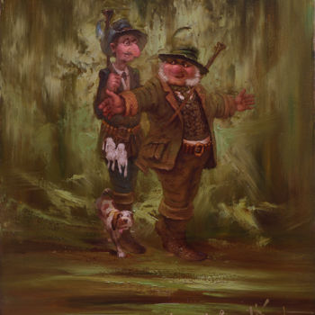 Painting titled ""Охота на кроликов"…" by Dmitry Krutous, Original Artwork, Oil Mounted on Wood Stretcher frame