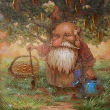 Painting titled ""Садовник"" by Dmitry Krutous, Original Artwork, Oil