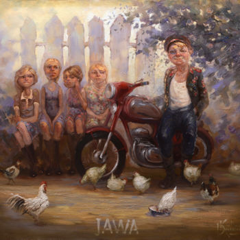 Pittura intitolato ""Jawa"" da Dmitry Krutous, Opera d'arte originale, Olio