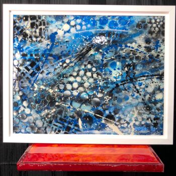 Schilderij getiteld "Abstract Blue" door Krystali Art Design, Origineel Kunstwerk, Graffiti Gemonteerd op Frame voor houten…