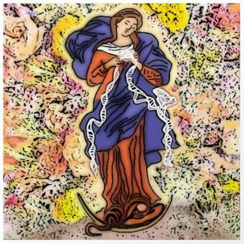 Arte digitale intitolato "Notre-Dame qui défa…" da Krystel, Opera d'arte originale, Pittura digitale Montato su Telaio per b…