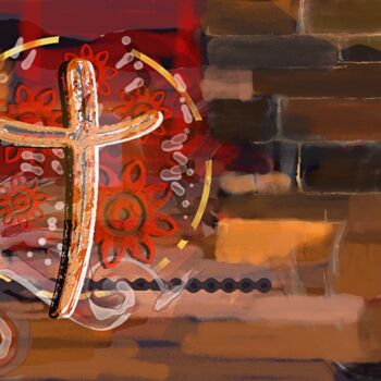 Digital Arts titled "Résurrection" by Krystel, Original Artwork, Digital Painting Mounted on Wood Stretcher frame