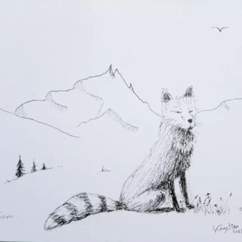 Drawing titled "Valmofox" by Krystian, Original Artwork, Ink Mounted on Metal