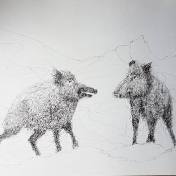 Рисунок под названием "boars" - Krystian, Подлинное произведение искусства, Чернила