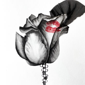 Tekening getiteld "My kiss on a black…" door Kristina Malashchenko, Origineel Kunstwerk, Aquarel