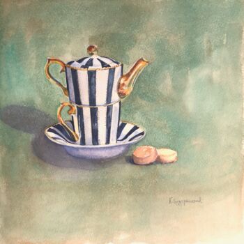 Painting titled "Teas and biscuits" by Krystyna Szczepanowski, Original Artwork, Watercolor