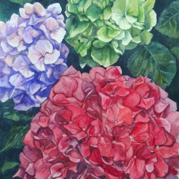 Картина под названием "The colourful trio" - Krystyna Szczepanowski, Подлинное произведение искусства, Акварель