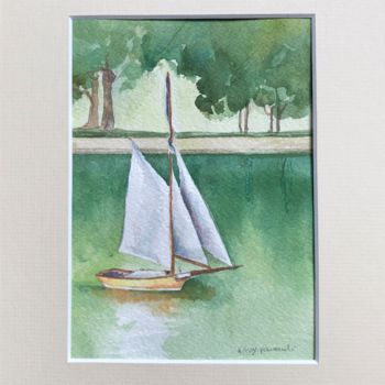 Pintura intitulada "Sailing away" por Krystyna Szczepanowski, Obras de arte originais, Aquarela Montado em Cartão